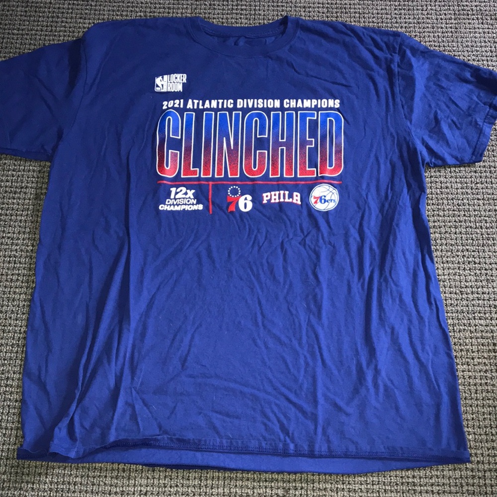 Fanatics Philadelphia 76ers 2021 Atlantic Division Champions Blue Tee Mens 2XL